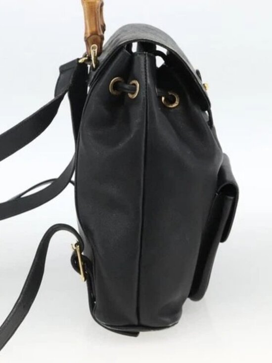GUCCI Bamboo Backpack Leather Black Gold 003 2034 0030 Auth ka3090 main image 12